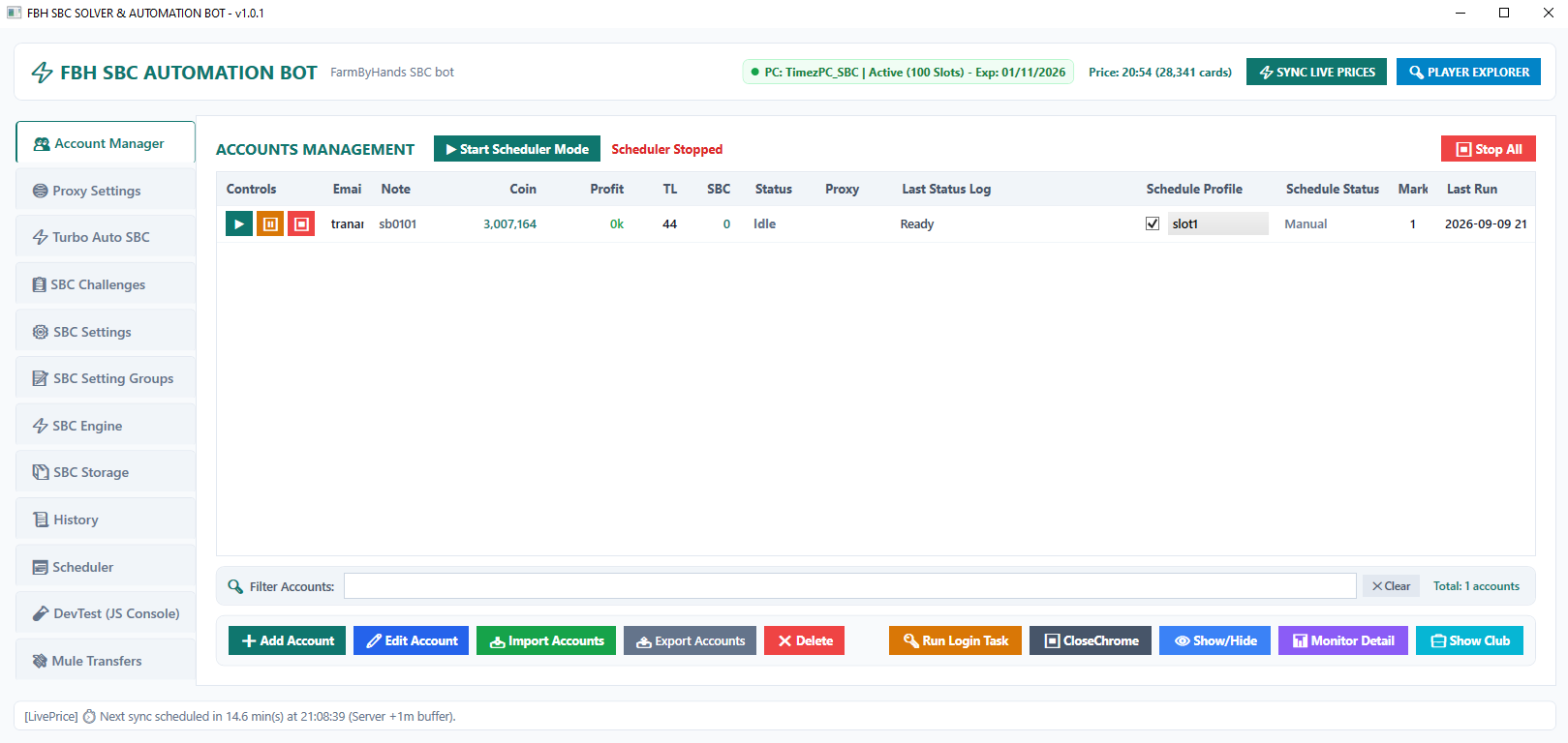 FBH SBC Bot Accounts Management Dashboard